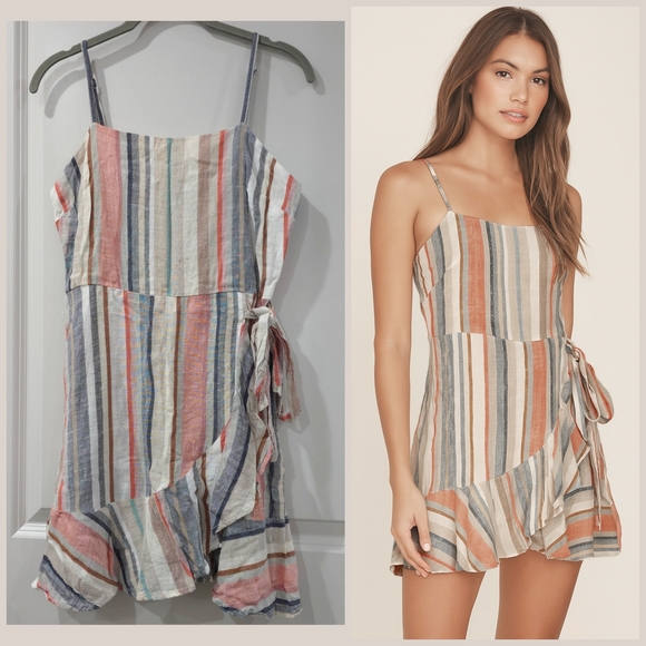 Express Mini Strappy Dress, Faux Wrap Style With Flutter Hem - Picture 1 of 15
